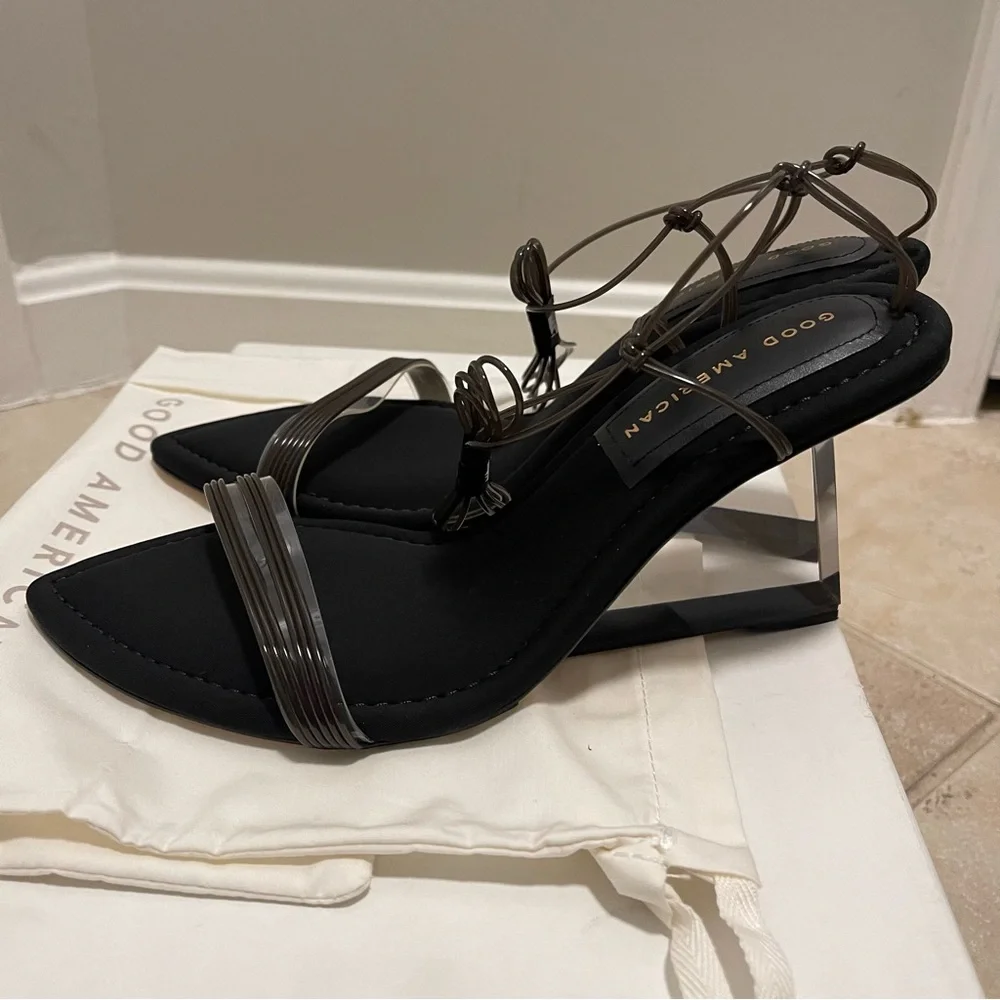 Good American Clear Wedge Ankle Strap Sandals